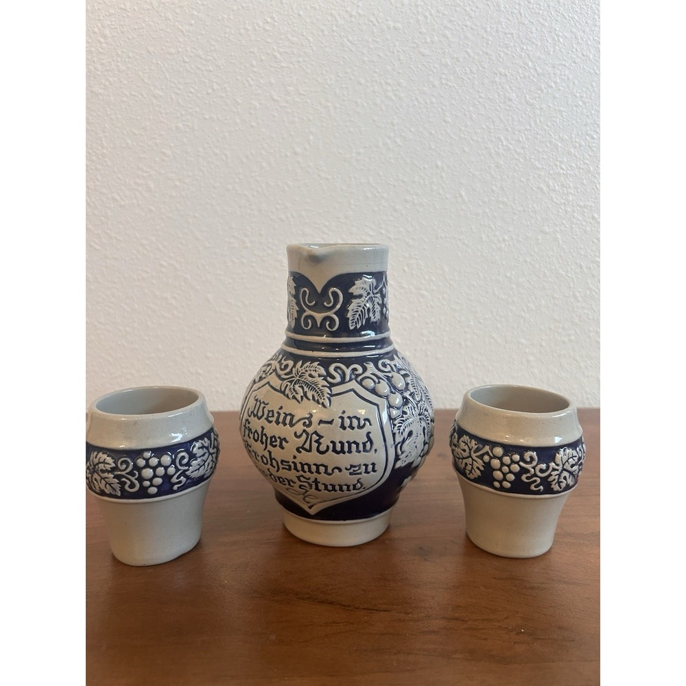 Vintage Gerzit‎ Gerz Pottery Set Wine Pitcher and 2 Cups Germany